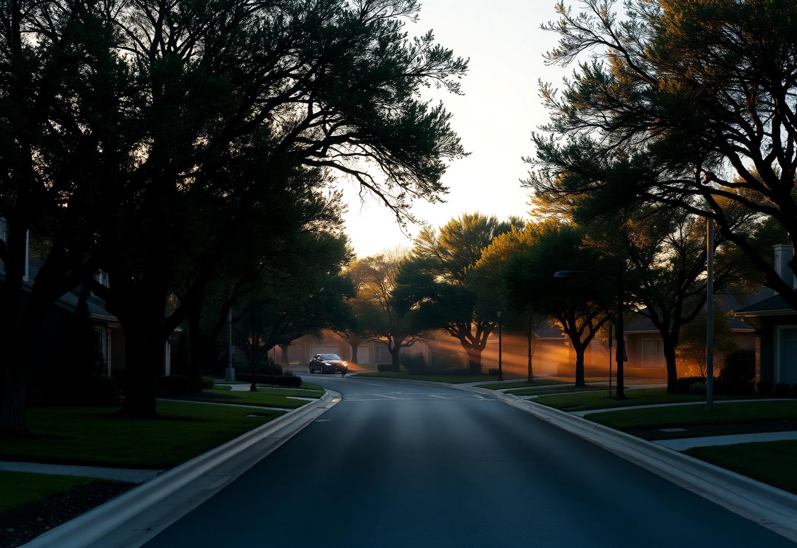 A quiet North Texas neighborhood at sunrise
